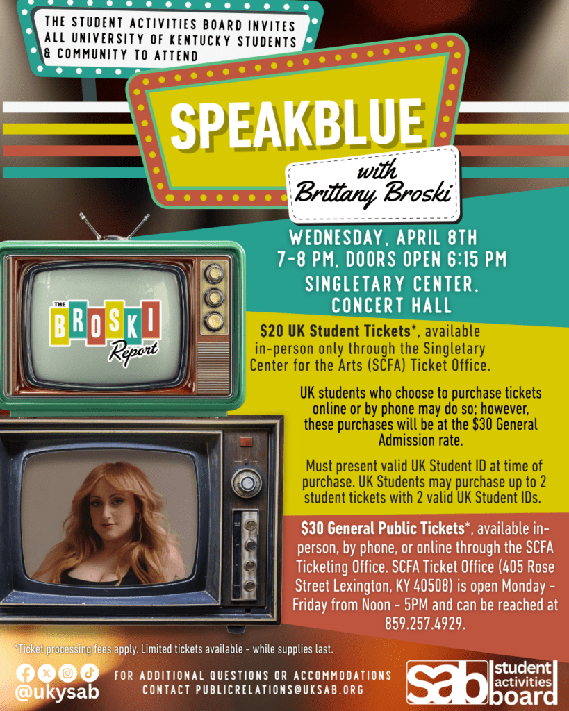 Graphic announcing SpeakBlue featuring Brittany Broski